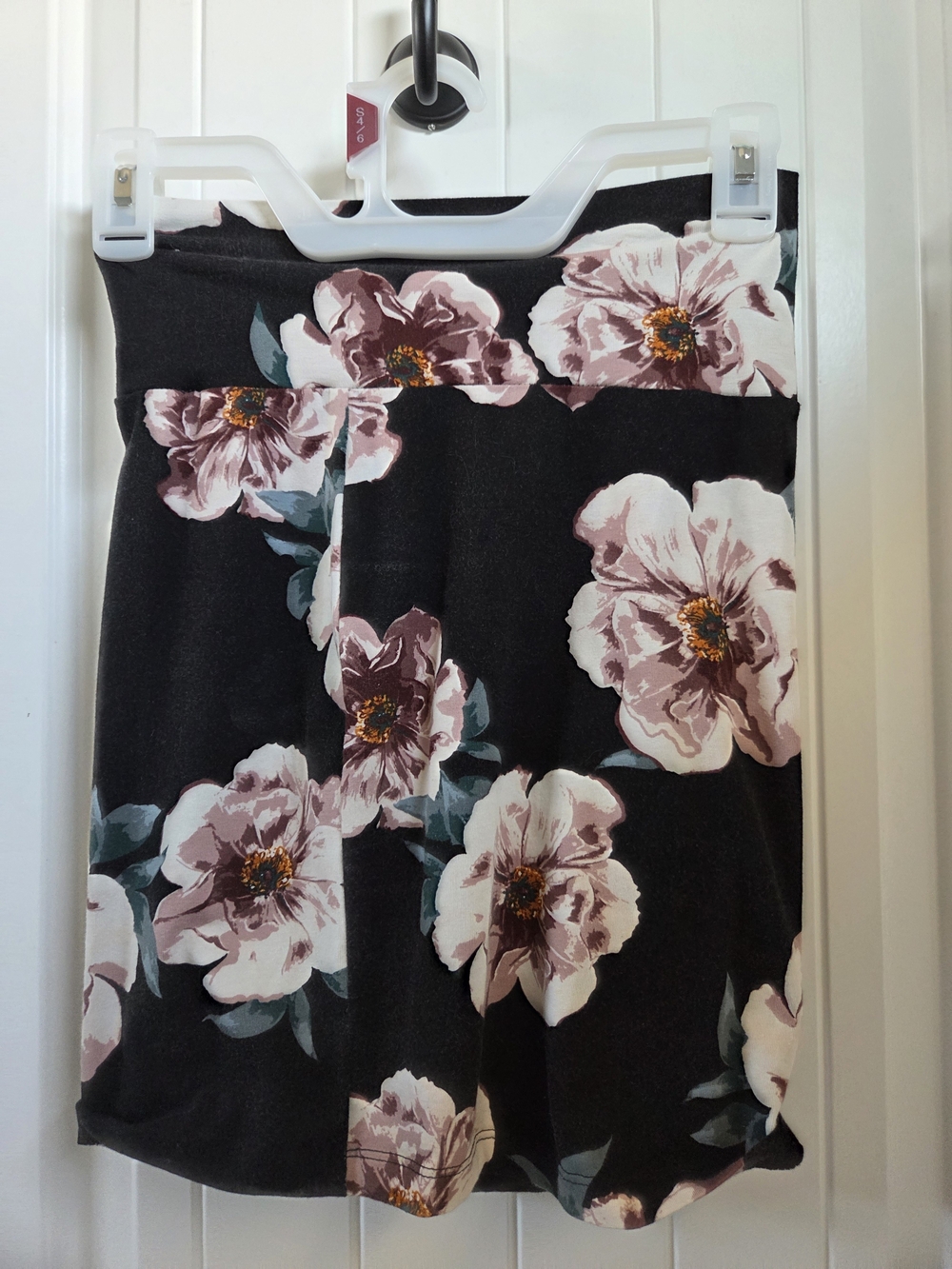Charlotte Russe Black Pencil Skirt with Pink Floral Print